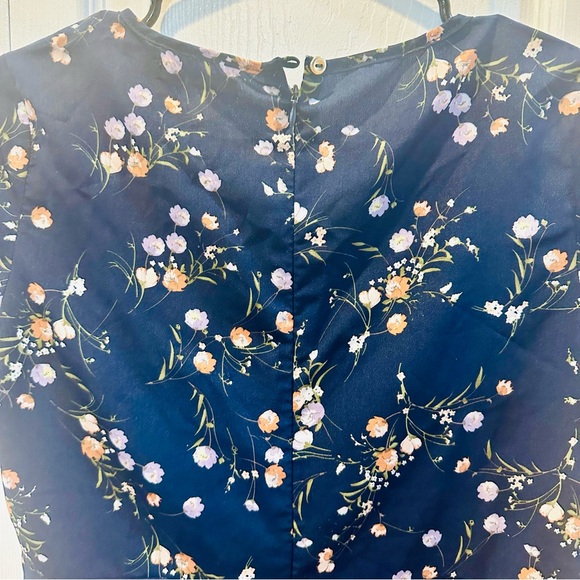 XS Dark Blue Flower Print Dress - Picture 3 of 3